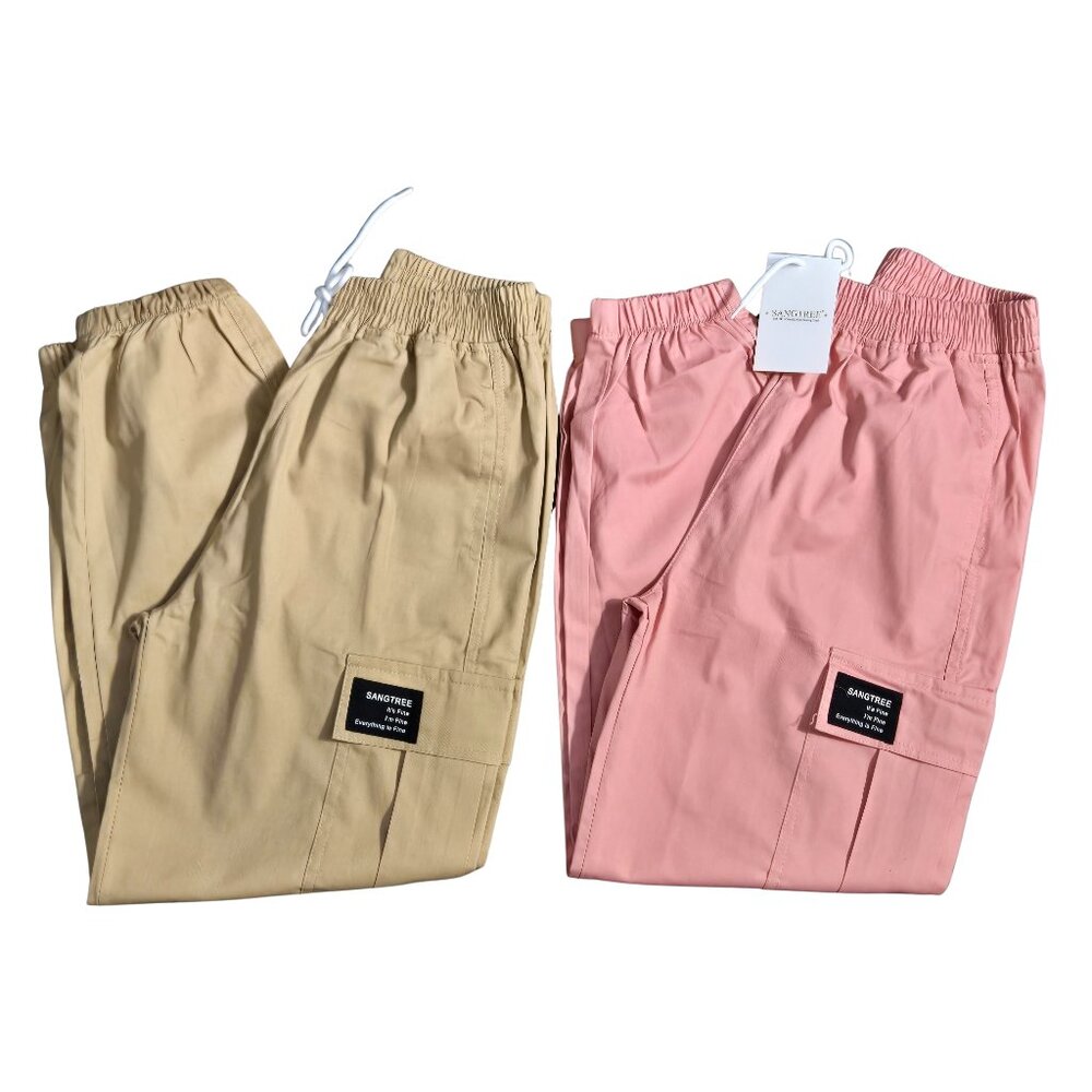 NWT | Sangtree 2-Pack Boys' Cotton Cargo Pants | Khaki & Pink | Size 8/10